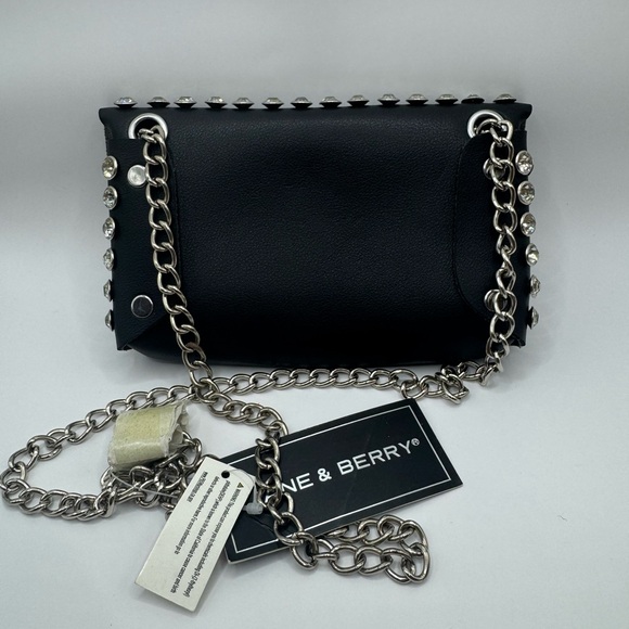 Black and Silver Studded Clutch with Chain Strap - Picture 2 of 2